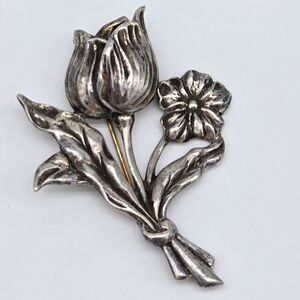 Dancraft Tulip and Daisy Stering Silver Floral Brooch Vintage Pat. 3" Tall
